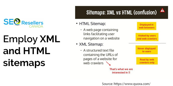 Employ XML and HTML sitemaps