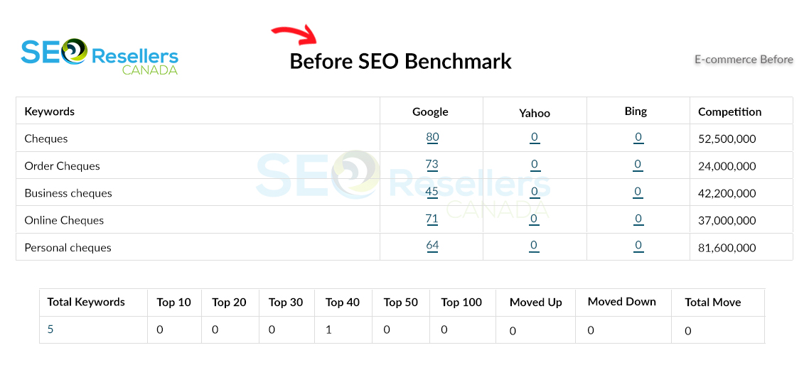 SEO Results for Business e-Commerce Before