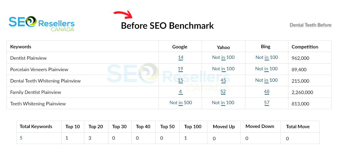 SEO Results for Dental Clinic Before
