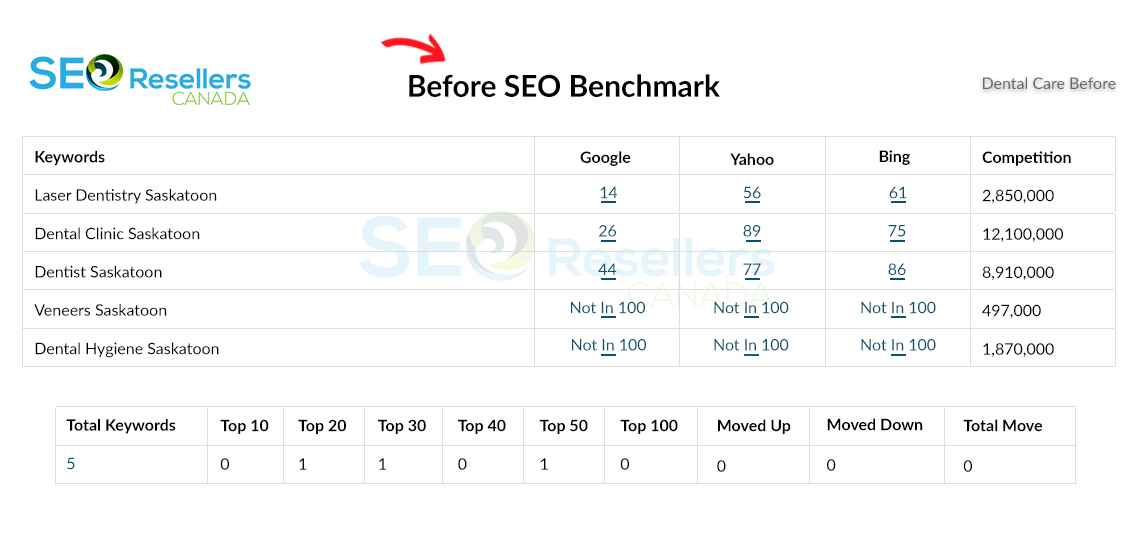 SEO Results for Dentist Before