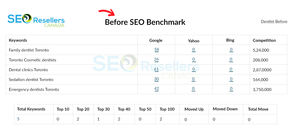 SEO Results for Dentist Org Before
