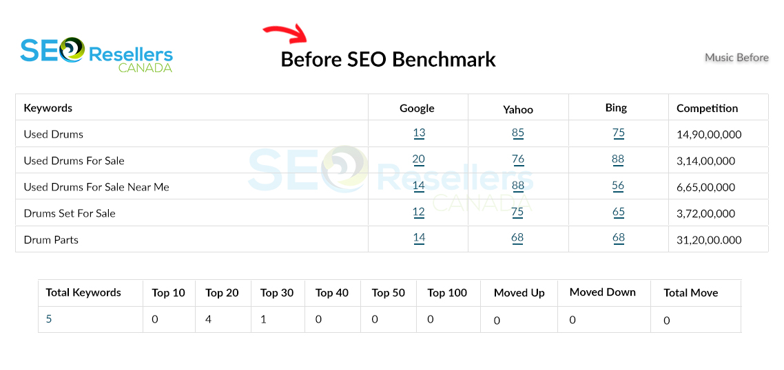SEO Results for Music e-Commerce Before